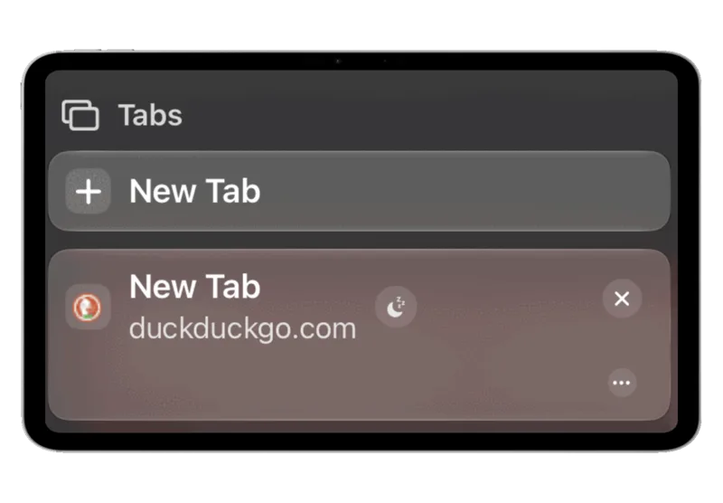 Vortyra Browser on iPad showing the tab sidebar and tab controls.