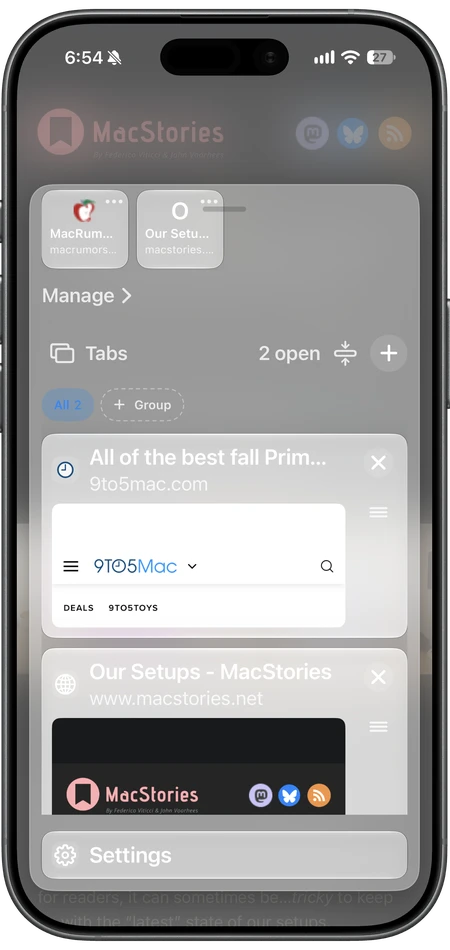 Vortyra Browser on iPhone showing the tab switcher.