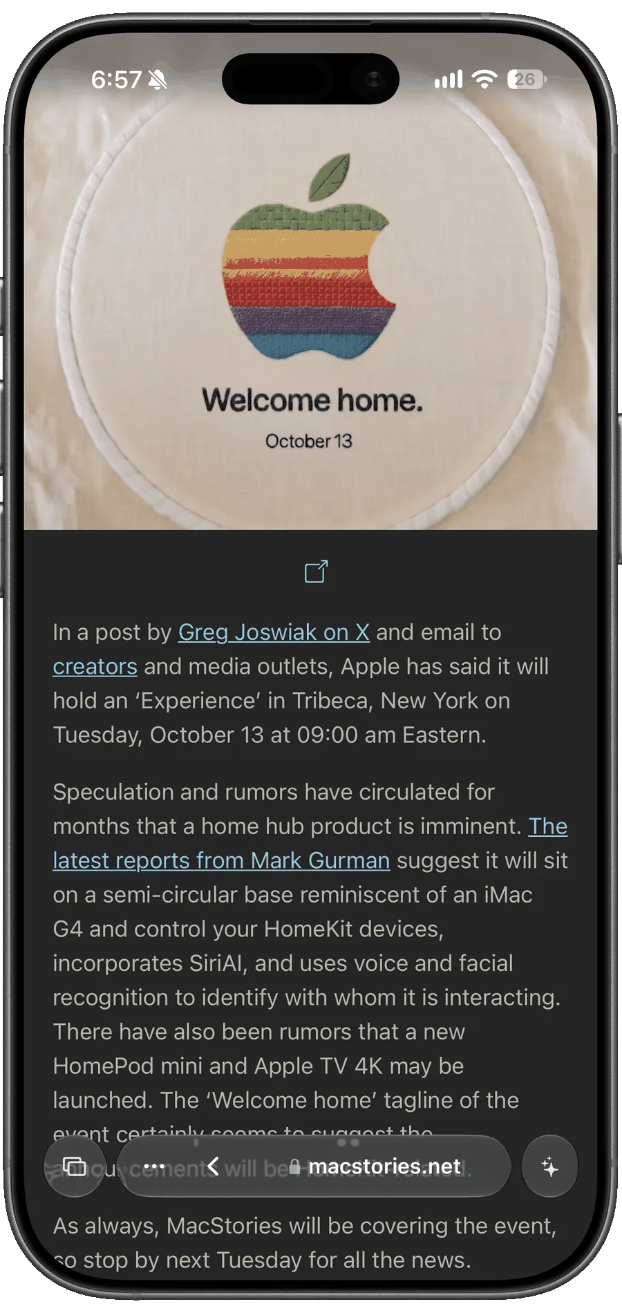 Vortyra Browser on iPhone showing an article in reader mode.